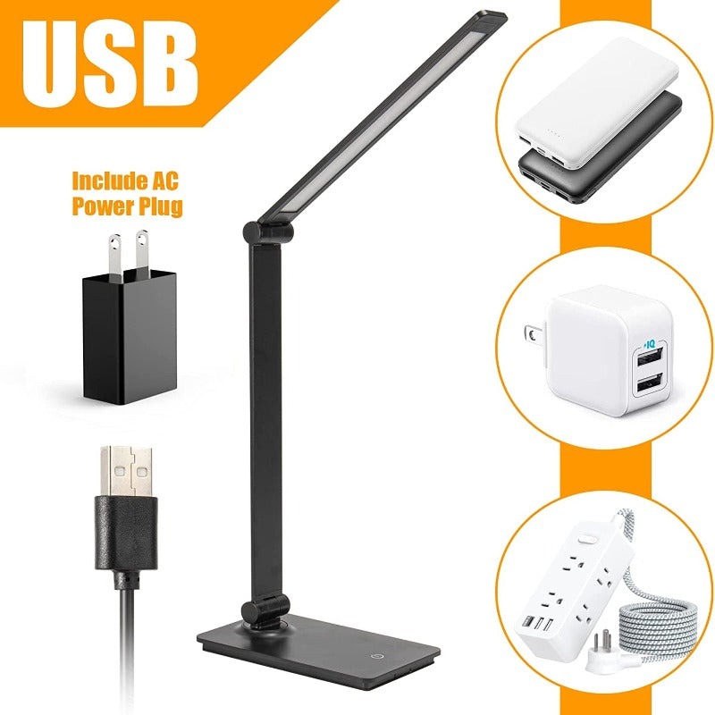 Touch Control LED USB Desk Lamp- Dimmable Table Lamps with USB Port (Include AC Power Plug)