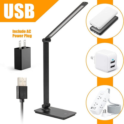 Touch Control LED USB Desk Lamp- Dimmable Table Lamps with USB Port (Include AC Power Plug)