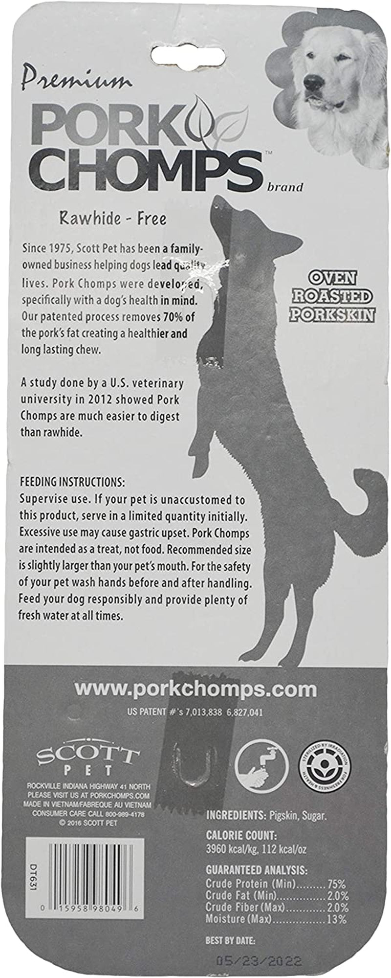 Pork Chomps Roasted Pressed Pork Skin Dog Chew, 7-inch Bone, 1 Count