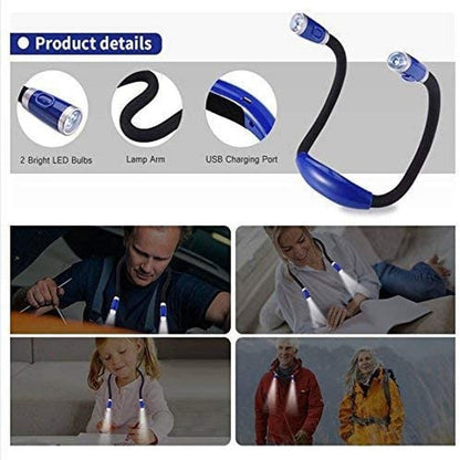 Rechargeable LED Book Light, Neck Hug, Hands-Free,  Super Flexible, 3 Adjustable Brightness Levels