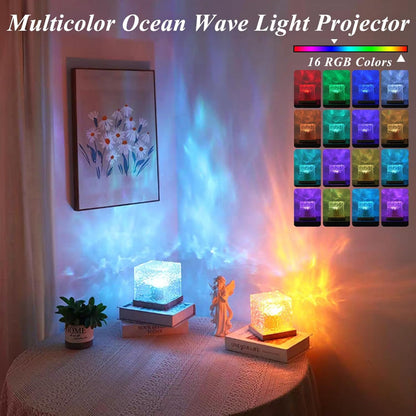 Ocean Wave Light Projector – 16-Color Dimmable Ambient Mood Lamp with Remote – Crystal Northern Lights for Bedroom, Bathroom & Playroom