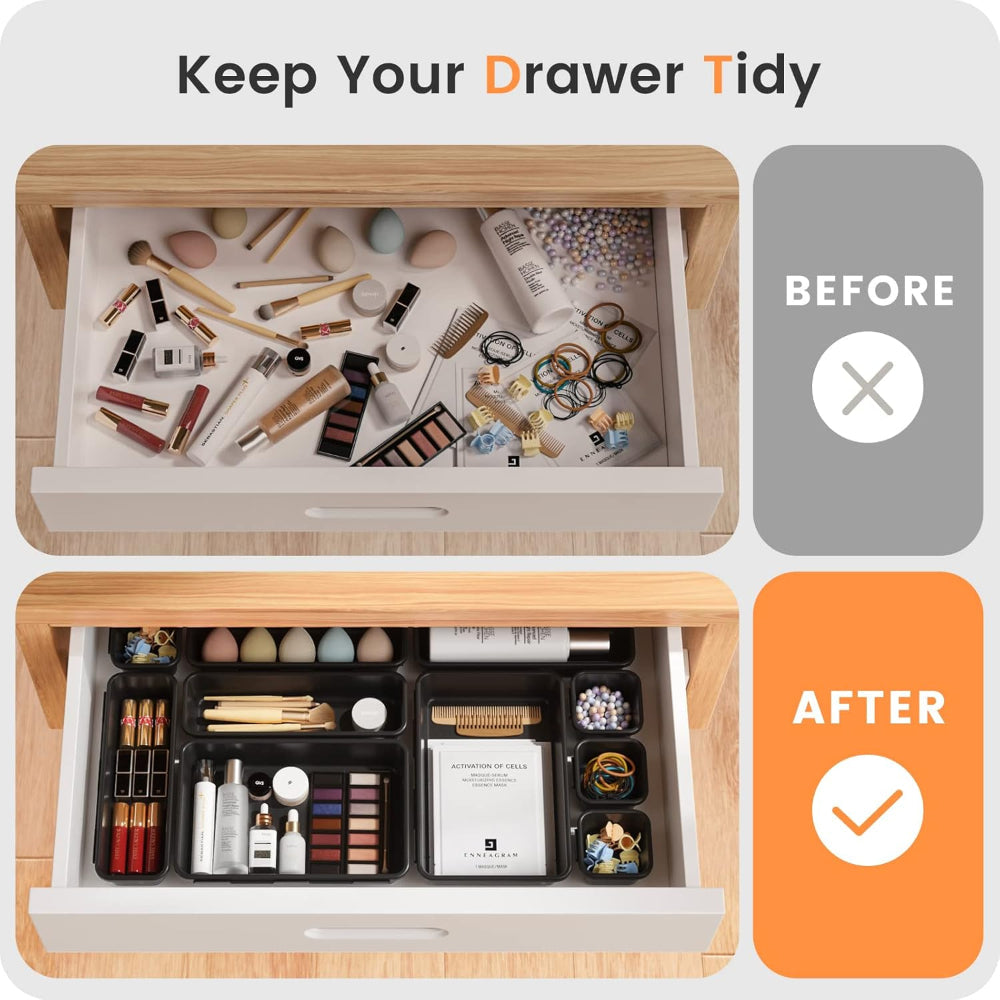 28 Piece Drawer Organizer Set for Office or Bathroom – Desk and Vanity Storage Solution for Organization