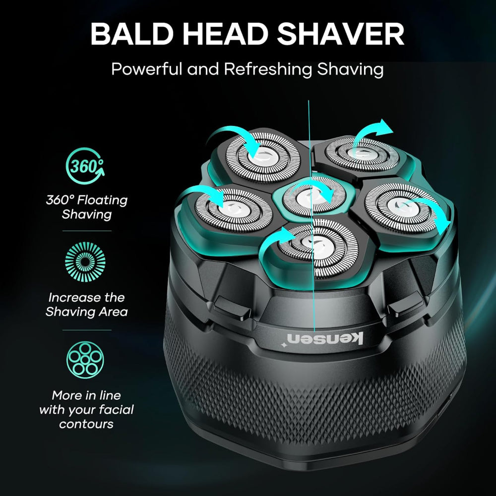 6D Cordless Bald Head Shaver – Men’s Head & Face Use – Wet/Dry IPX6 Waterproof – LED Display, Body Shaver & Clippers – Gift for Balding Men
