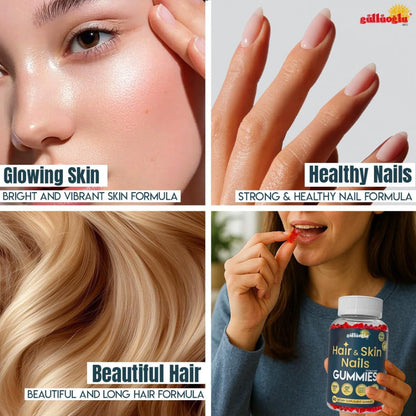 Hair, Skin & Nails Gummies – Biotin 5000 mcg, Collagen 200 mg, Keratin 50 mg with MSM, Bamboo & Vitamins A, C, D, E, Gluten-Free, Non-GMO, 60 Gummies
