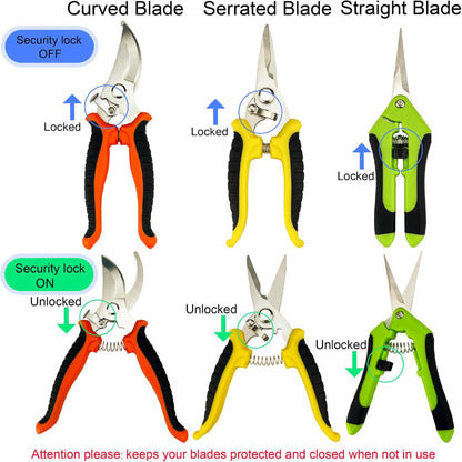 5-Pack Garden Pruning Shears – Stainless Steel Handheld Clippers with Gardening Gloves, Snips & Pruners for Gardening