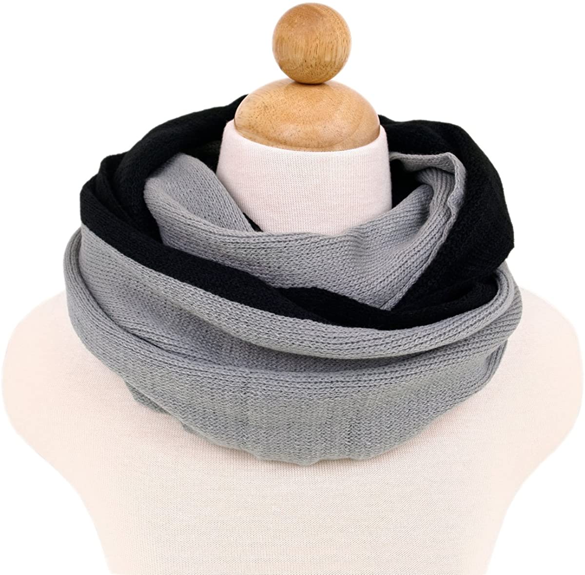 Two-Tone Winter Knit Warm Infinity Loop Circle Scarf