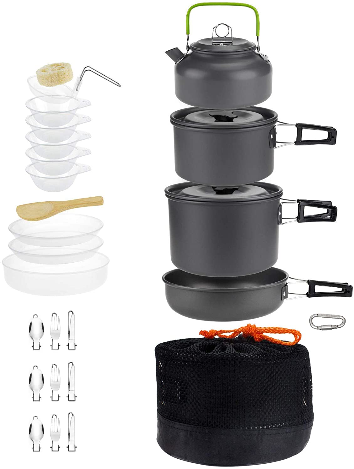 DZRZVD Camping Cookware Mess Kit Gear,Backpacking Accessories Equipment Pots and Pan Set with Mesh Carrying Bag for Hiking, Picnic