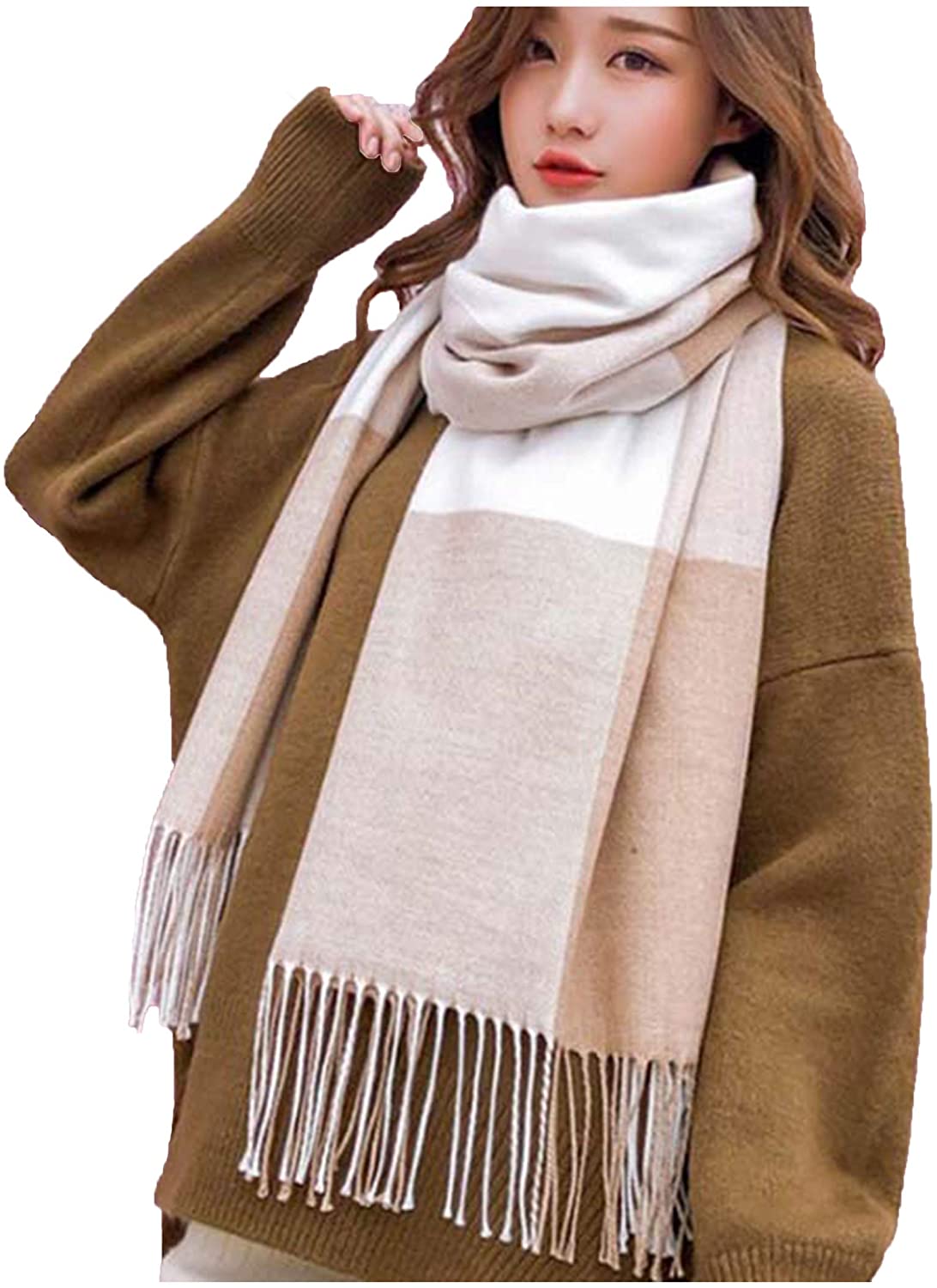 Wander Agio Women's Fashion Scarves Long Shawl Winter Thick Warm Knit Large Plaid Scarf