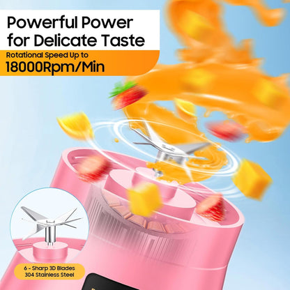 Portable Personal Blender – Smoothies & Shakes Use – Cordless Rechargeable with 6 Blades – 380ml Juice Cup, Lightweight Travel Design