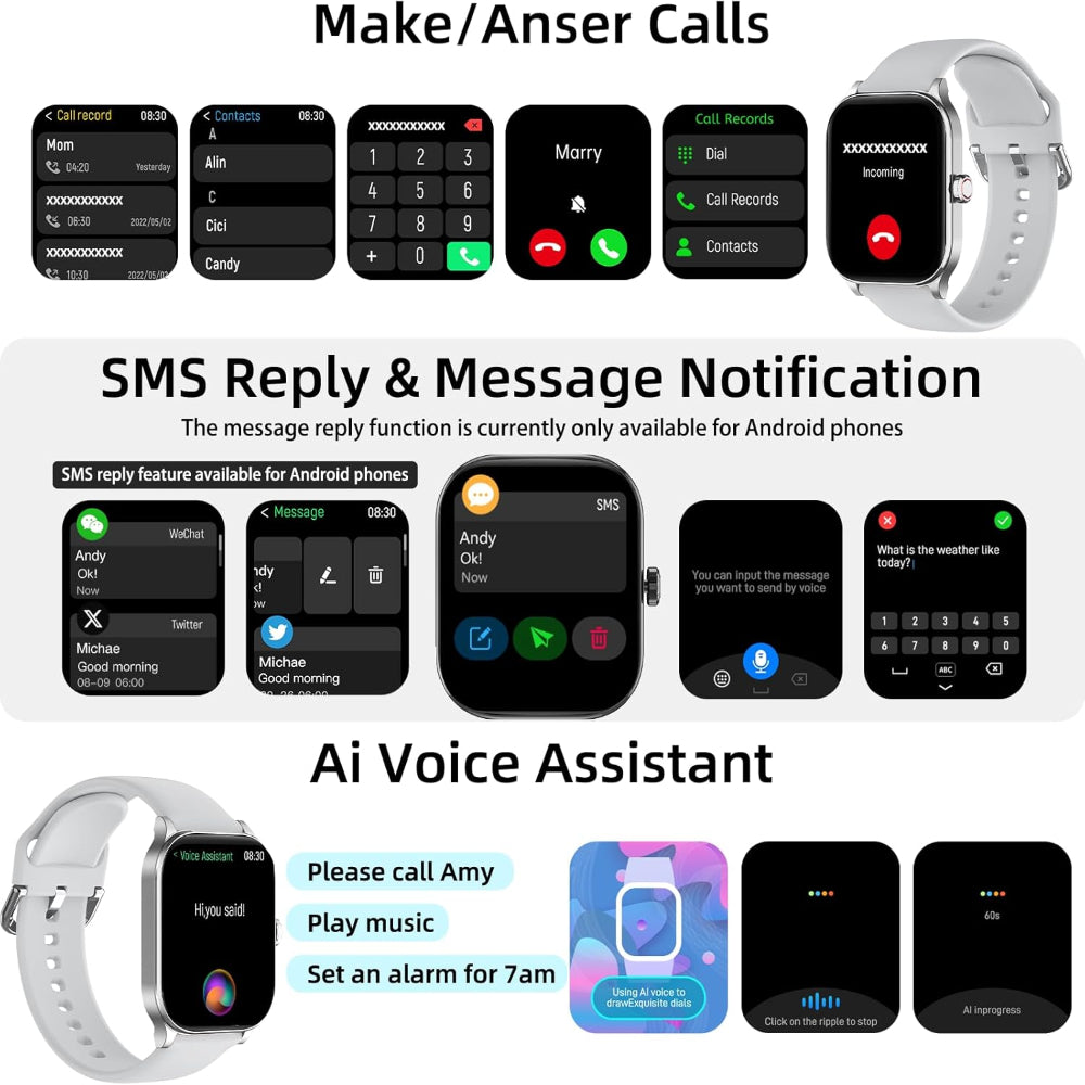 Smart Watch Fitness Tracker with GPS Bluetooth Calling - 1.96 Inch Display for Android and iPhone