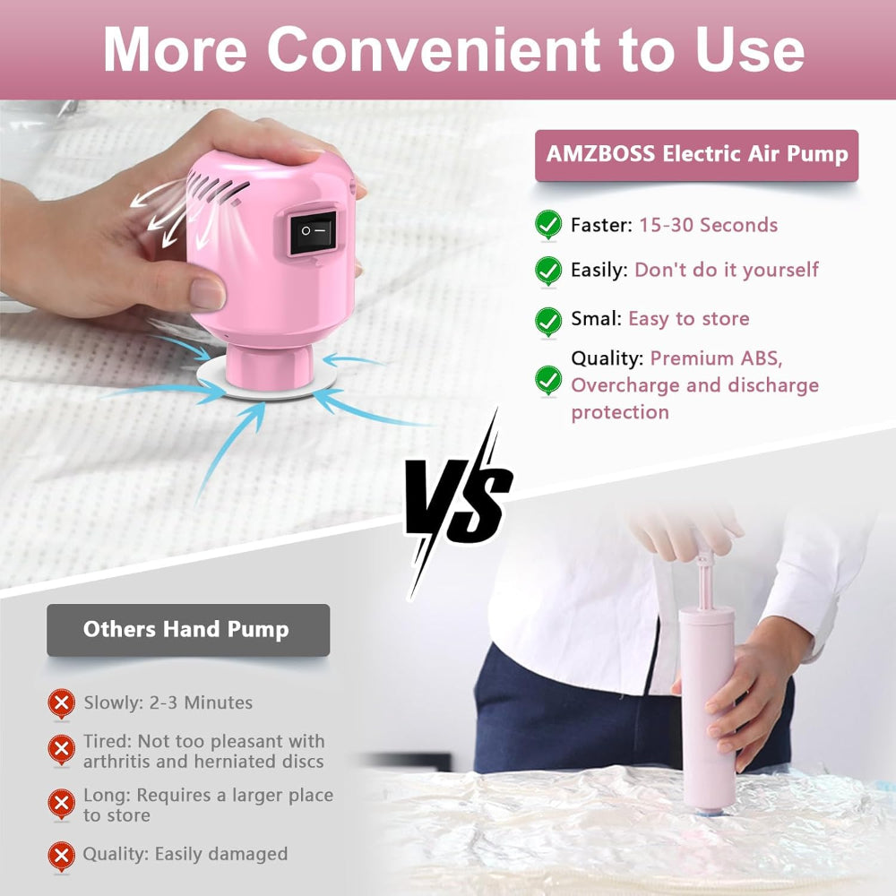 Electric Vacuum Pump – Portable Pump for Storage Bags, Clothing, Blankets & Bedding, Works with Various Vacuum Seal Bags, Pink (Bags Not Included)