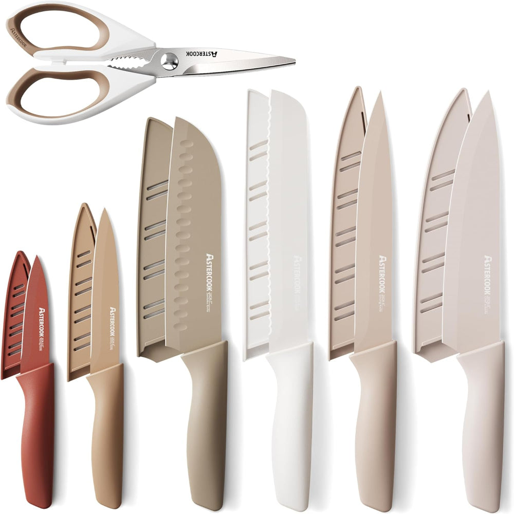 13-Piece Kitchen Knife Set – Stainless Steel Chef Knives with Anti-Rust Coating, Dishwasher Safe, Includes 6 Blade Guards, Perfect Holiday Gift for Cooking
