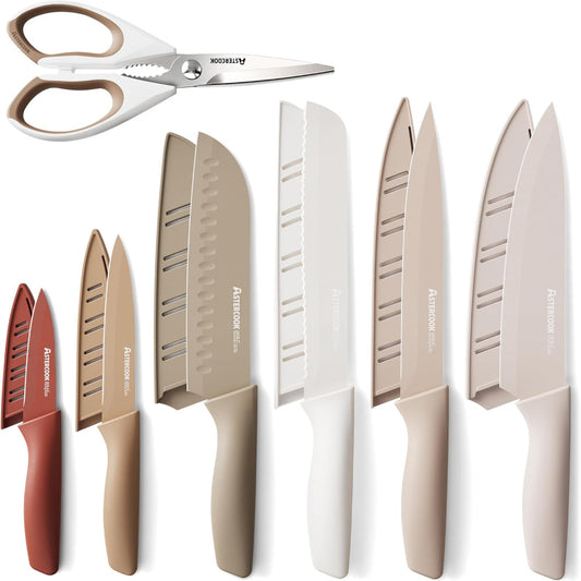 13-Piece Kitchen Knife Set – Stainless Steel Chef Knives with Anti-Rust Coating, Dishwasher Safe, Includes 6 Blade Guards, Perfect Holiday Gift for Cooking