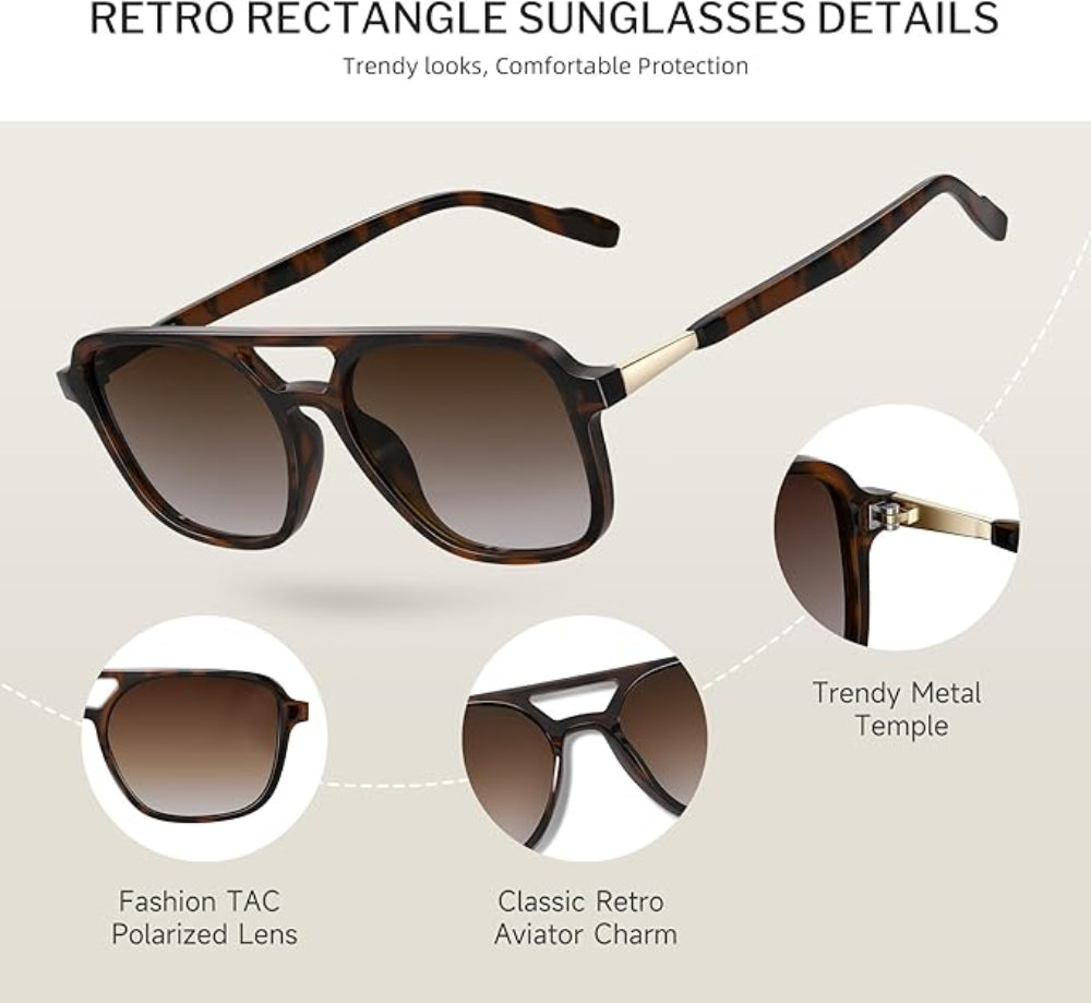 3-Pack Retro Aviator Sunglasses – Polarized UV Protection – Vintage 70s Rectangle Style for Men & Women – Trendy Sun Glasses