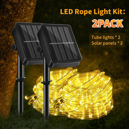 2-Pack Solar Rope Lights – 39FT 100 LED Waterproof Outdoor String Lights for Garden Decor