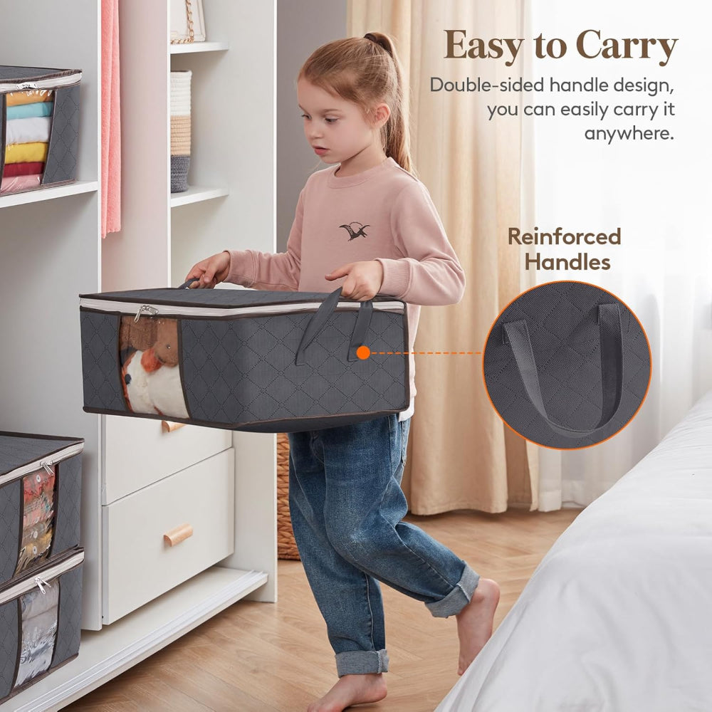 3-Pack Clothes Storage Bins – Foldable Blanket Bags with Lids & Zippers, Clear Window Closet Organizer for Clothing & Bedding