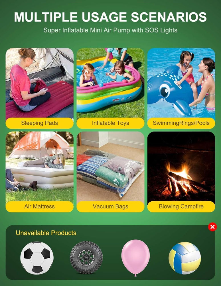 Portable Rechargeable Air Pump – 1600mAh Battery Use – USB Charging Included – Inflates Pool Floats, Toys, Air Beds & Vacuum Storage Bags – Supports Deflation