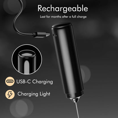 Rechargeable Milk Frother – 2-in-1 Dual Spring Whisk – Handheld Electric Mixer for Coffee, Latte, Matcha & Hot Chocolate