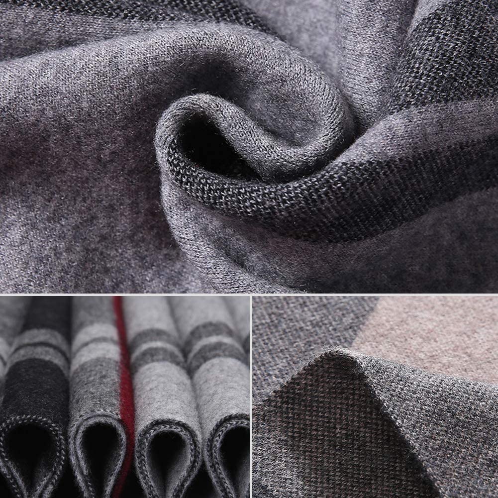 HH HOFNEN Men's Winter Classic Plaid Scarf - Cashmere Feel Tassel Edge Soft Warm Scarf