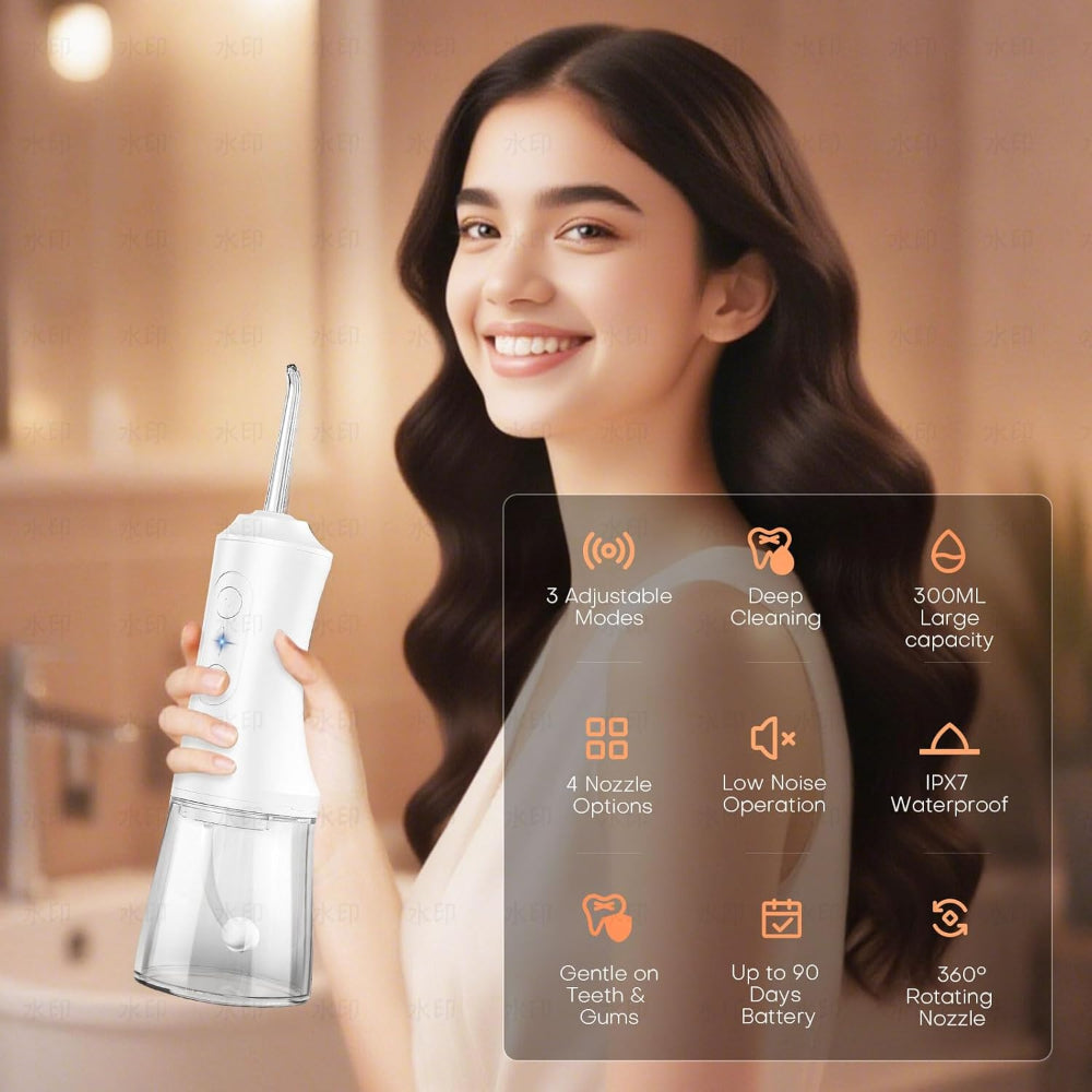 Water Dental Flosser - Portable Cordless Oral Irrigator 300ML, Rechargeable IPX7 Waterproof Irrigation Cleaner for Teeth Cleaning & Flossing, Travel & Home Use