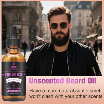 2-Pack Beard Oil 4oz – Natural Beard Growth Oil with Sandalwood & Unscented Formula for Softening, Strengthening & Moisturizing