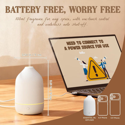 100ml Essential Oil Diffuser – Mini Ultrasonic Aromatherapy Diffuser & Cool Mist Humidifier with 7 LED Lights, Auto Shut-Off