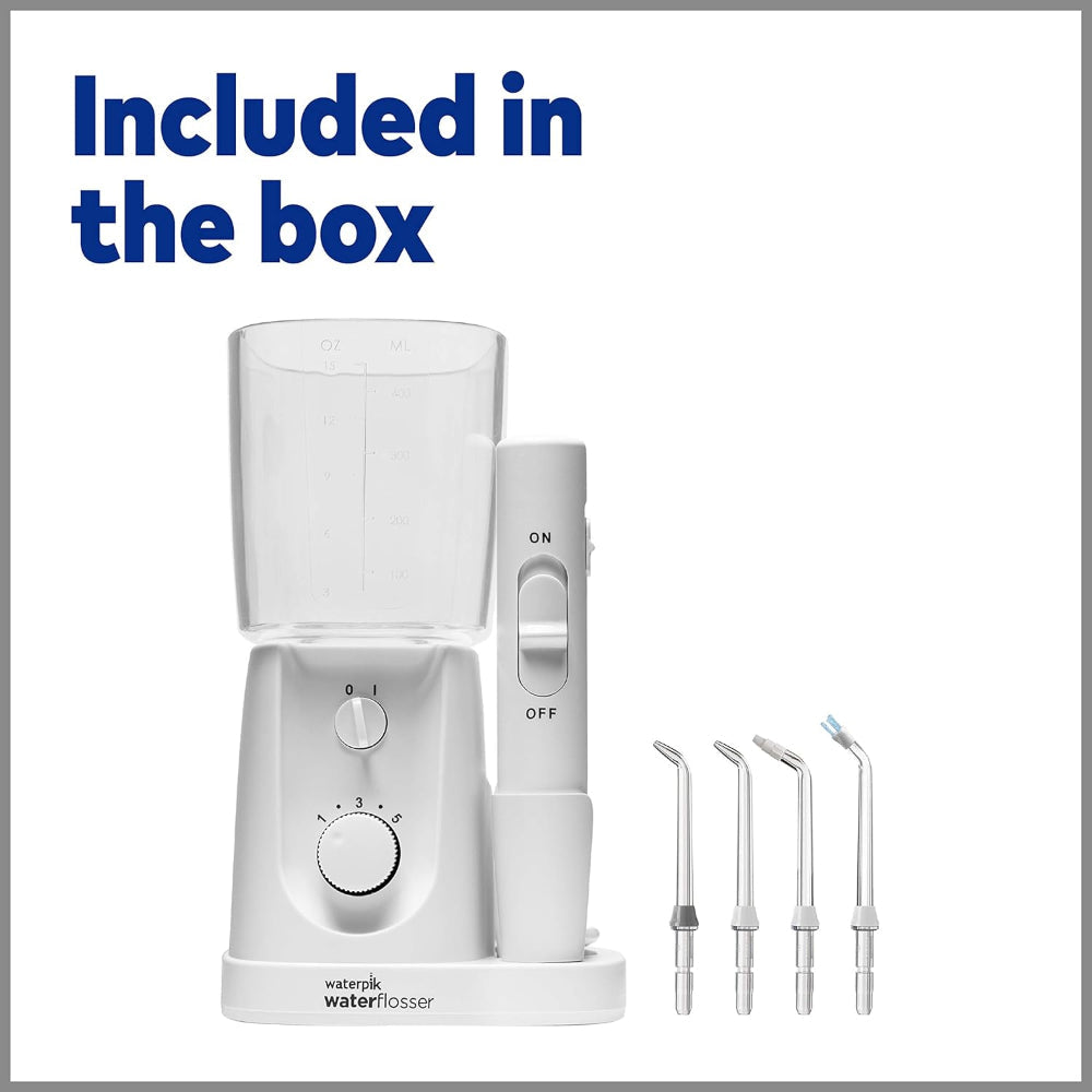 Water Flosser – Portable Nano Plus Use – Compact Electric Teeth Cleaning for Travel & Home – Includes 4 Flossing Tips – ADA Accepted, White