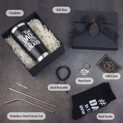 8-Piece Gift Set for Dad – Tumbler, Socks, Bracelet & Accessories – Everyday Use – Includes 20oz Cup with Lid, Straw & Keychain – Assorted Gift Bundle