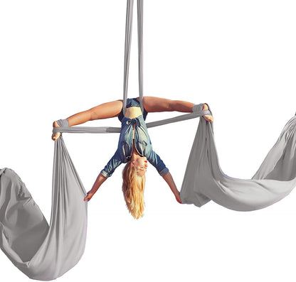 Aum Active Aerial Silks Beginner Kit - Acrobatic Flying Dance Yoga Trapeze Aerial Yoga Hammock Swing - Includes 9 Yards of Aerial Tricot Fabric, Hardware & Guide - for Rigging Point Upto 13ft