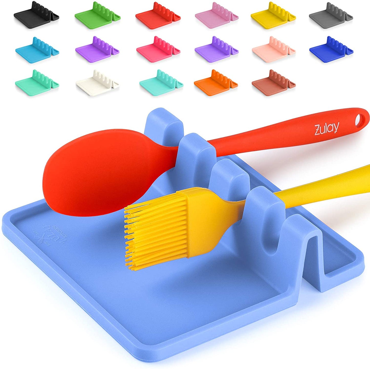 Silicone Utensil Rest with Drip Pad for Multiple Utensils, Heat-Resistant, BPA-Free Spoon Rest & Spoon Holder for Stove Top, Kitchen Utensil Holder for Spoons, Ladles, Tongs & More - by Zulay