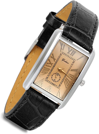 Lancardo Retro Vintage Square Quartz Analog Watch Silver Tone Case Crocodile Pattern Brown Leather Business Casual Dress Wrist Watch