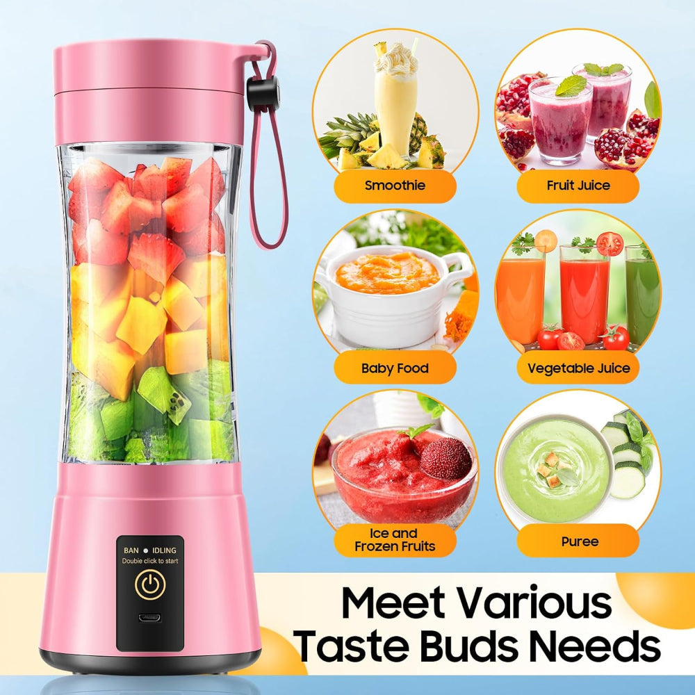 Portable Personal Blender – Smoothies & Shakes Use – Cordless Rechargeable with 6 Blades – 380ml Juice Cup, Lightweight Travel Design