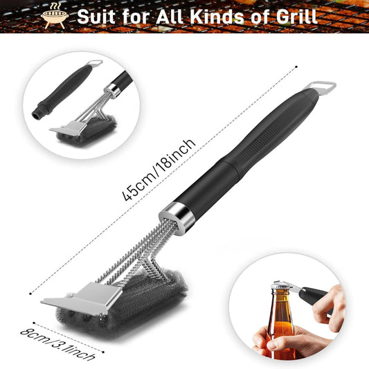 Grill Brush Cleaner – Adjustable Handle BBQ Brush with Scraper for Gas Charcoal Grates