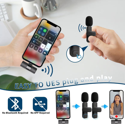2-Pack Wireless Lavalier Microphone – Omnidirectional Lapel Mic for iPhone iPad Recording