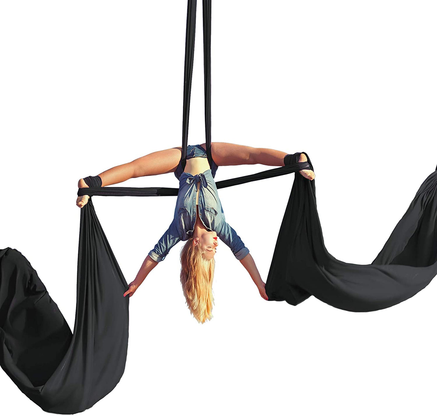 Aum Active Aerial Silks Beginner Kit - Acrobatic Flying Dance Yoga Trapeze Aerial Yoga Hammock Swing - Includes 9 Yards of Aerial Tricot Fabric, Hardware & Guide - for Rigging Point Upto 13ft