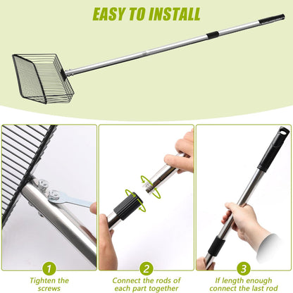 3-in-1 Chicken Coop Scooper – Adjustable Long Handle Use – Metal Sifting Shovel for Poultry Litter Cleaning – Durable Farming Tool
