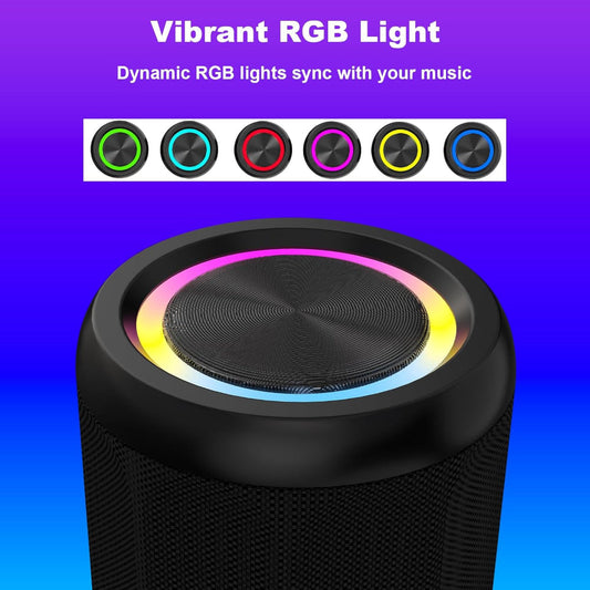 Portable Bluetooth 5.4 Speaker – 6W Wireless Audio Use – IPX55 Waterproof with RGB Light – AUX & TF Card Input, TWS Stereo Pairing – Black
