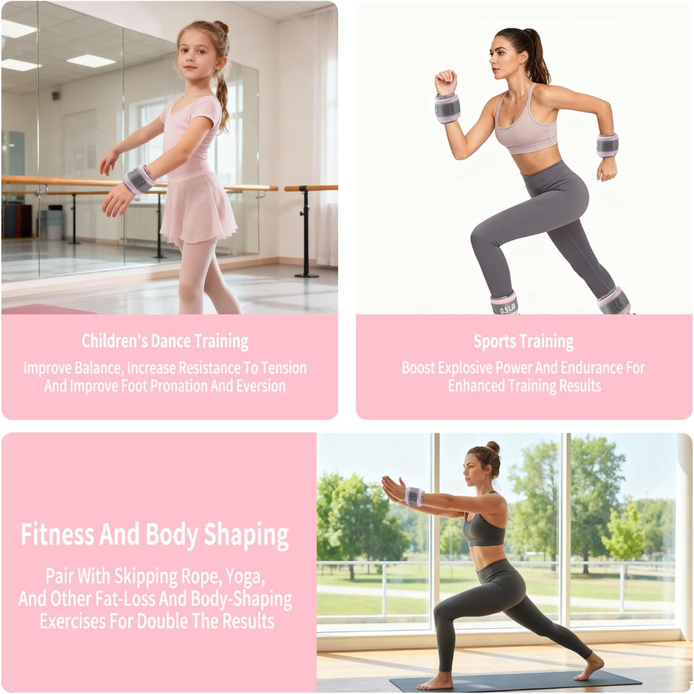 Adjustable Ankle Weights – Walking, Running & Pilates Use – Comfortable Strap Design – Wrist & Ankle Fitness Weights – Pink