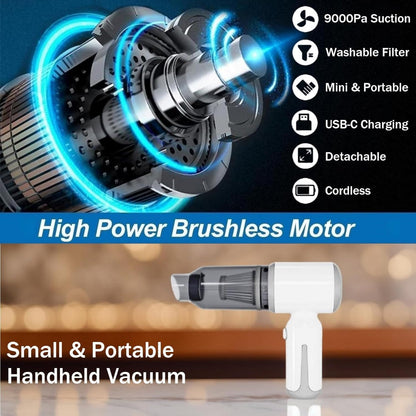 Mini Cordless Handheld Vacuum – 3-in-1 Vacuum, Air Blower & Pump – High Suction Portable Cleaning Use – Small Spaces for Home, Office & Car