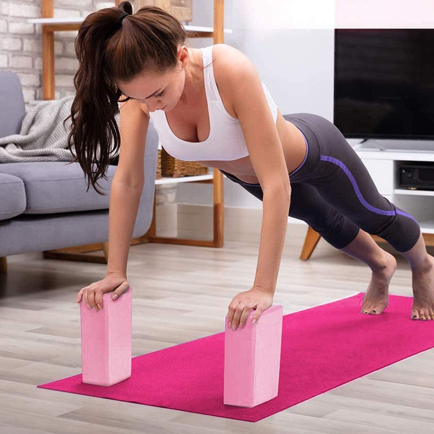 DOTSOG 2pcs Yoga Blocks and Strap Set Brick Foam Yoga Brick Support Deepen for Yoga Pilates Yoga Accessories