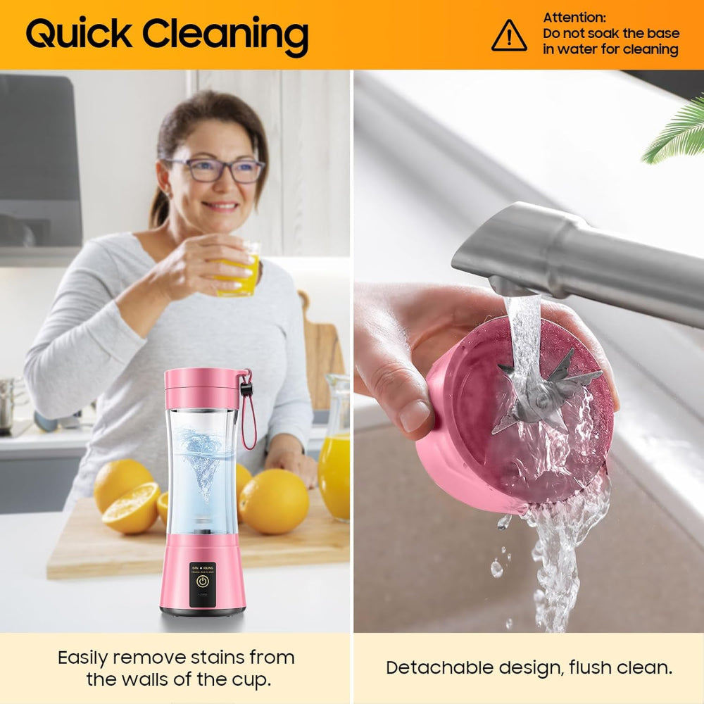 Portable Personal Blender – Smoothies & Shakes Use – Cordless Rechargeable with 6 Blades – 380ml Juice Cup, Lightweight Travel Design