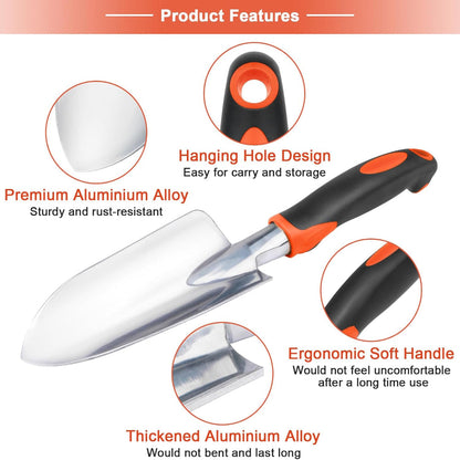 3-Pack Heavy Duty Garden Tools Set – Shovel, Transplant Trowel & Hand Rake with Ergonomic Handles, Aluminum Alloy for Lawn & Planting