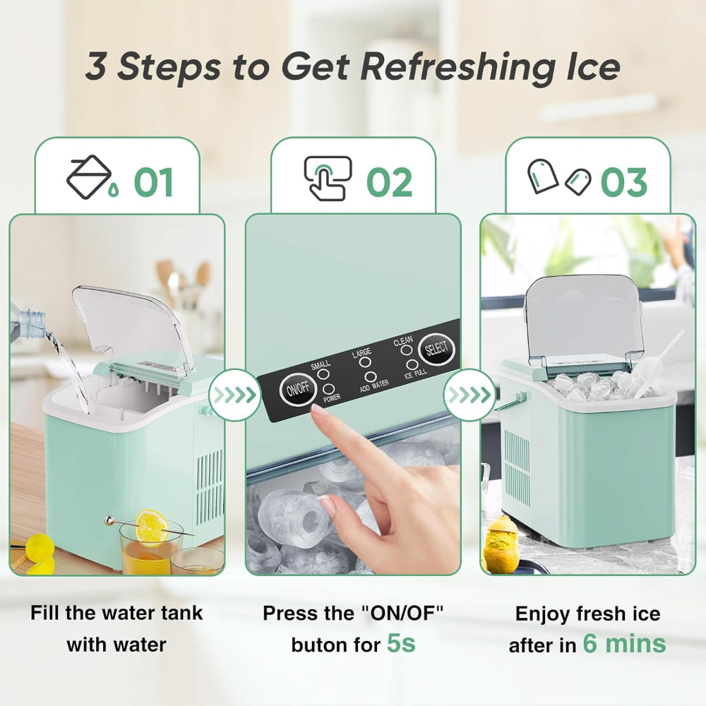 Countertop Ice Maker – Portable Ice Machine 26lbs/Day Fast 6-Min Ice with Self-Cleaning