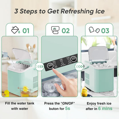 Countertop Ice Maker – Portable Ice Machine 26lbs/Day Fast 6-Min Ice with Self-Cleaning