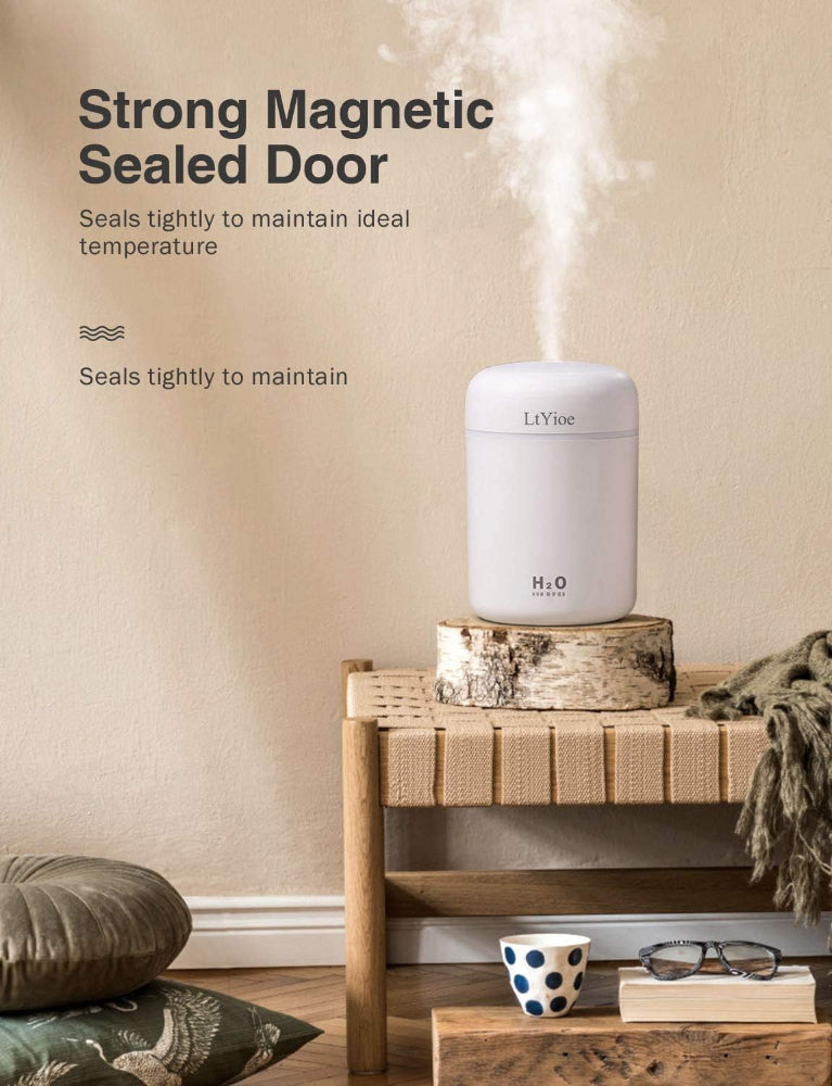 Mini USB Humidifier – Personal Desktop Use – Auto Shut-Off & 2 Mist Modes – Super Quiet – Colorful Design
