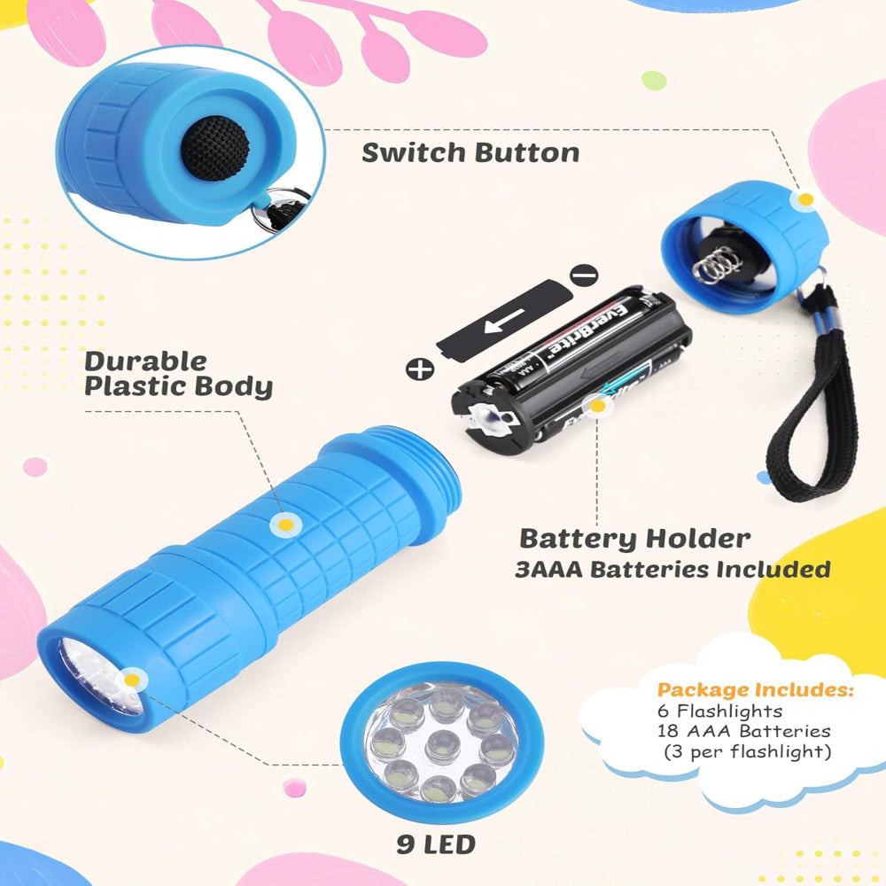 6-Pack LED Flashlights – Handheld Camping & Emergency Torch Lights with Lanyard Battery Included