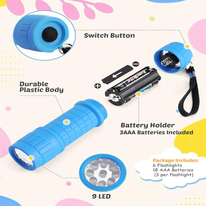6-Pack LED Flashlights – Handheld Camping & Emergency Torch Lights with Lanyard Battery Included