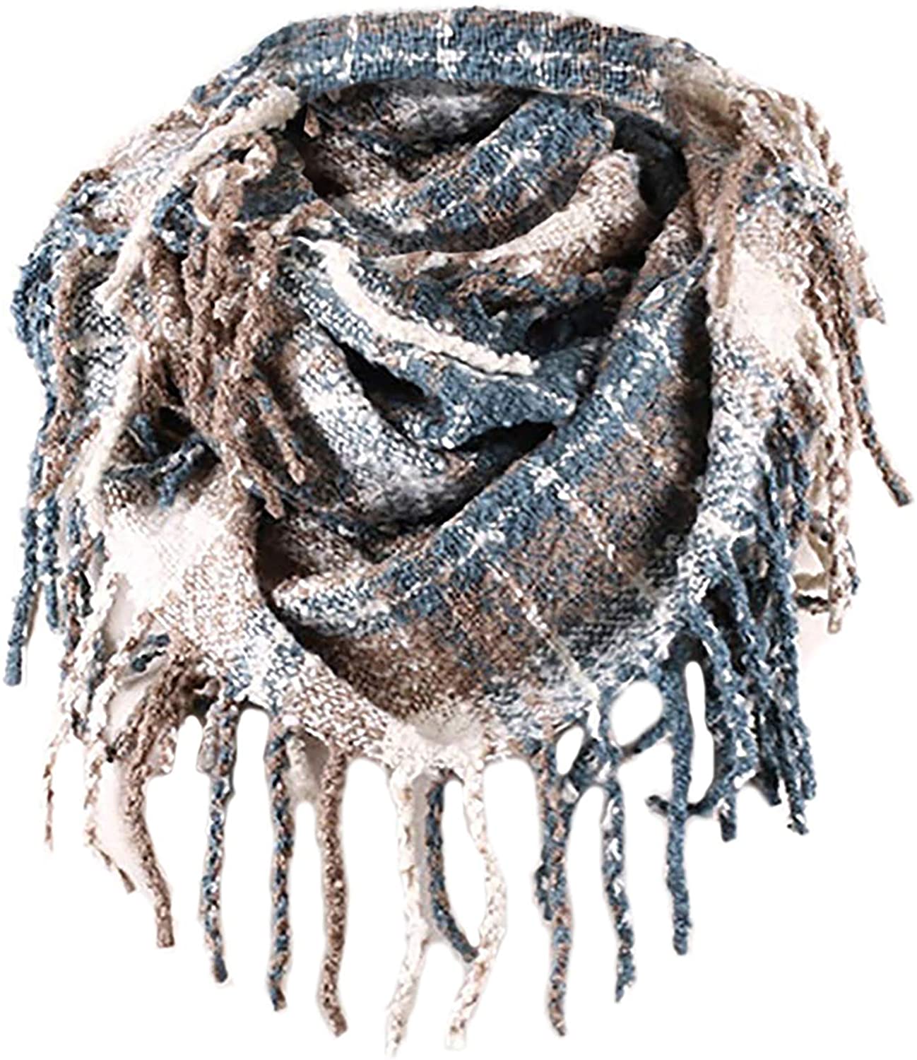 Womens Winter Plaid Infinity Scarf Warm Tassel Circle Loop Scarves & Knit Fall Scarfs for Women