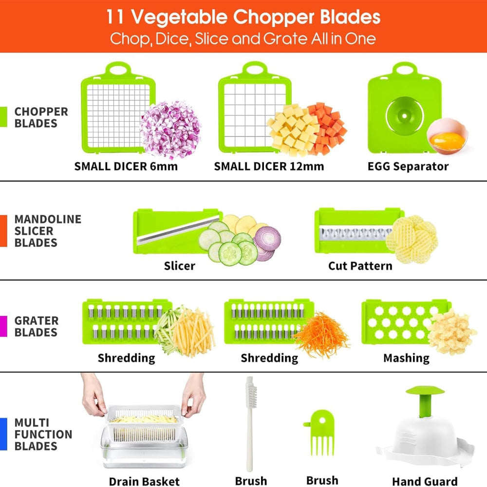 12-in-1 Vegetable Chopper – Multifunction Food Chopper with Slicer, Dicer, Mandoline & Garlic Cutter