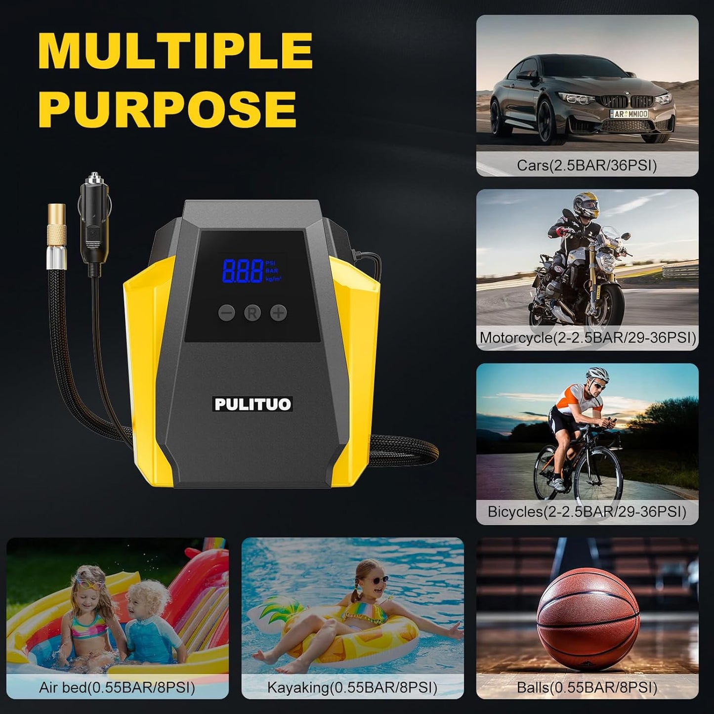 12V Portable Tire Inflator – Car Air Compressor with Digital Gauge & Emergency LED Light
